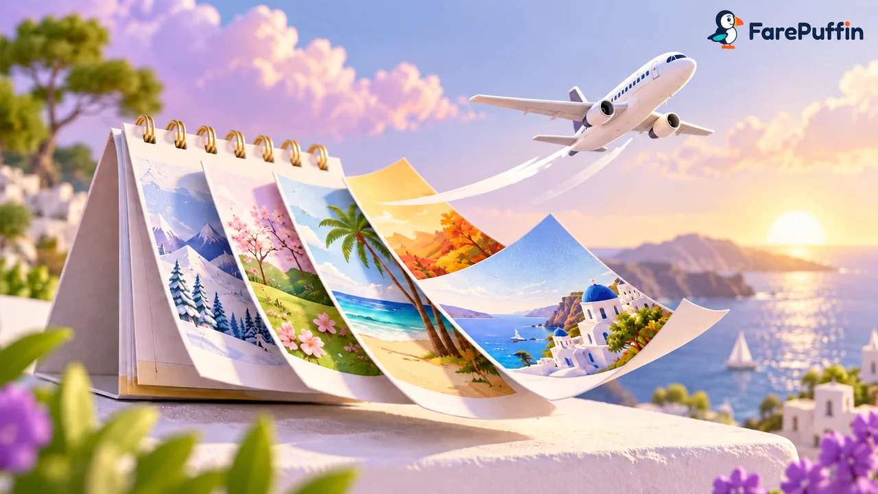 Calendar pages and a model airplane representing flexible travel dates